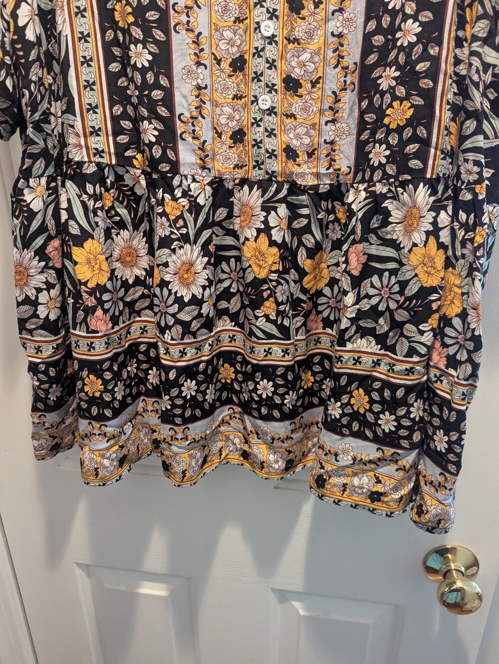 Agnes Orinda Women’s Floral V-Neck Button Black Yellow Babydoll Top Sz 4X *GUC - Picture 6 of 10